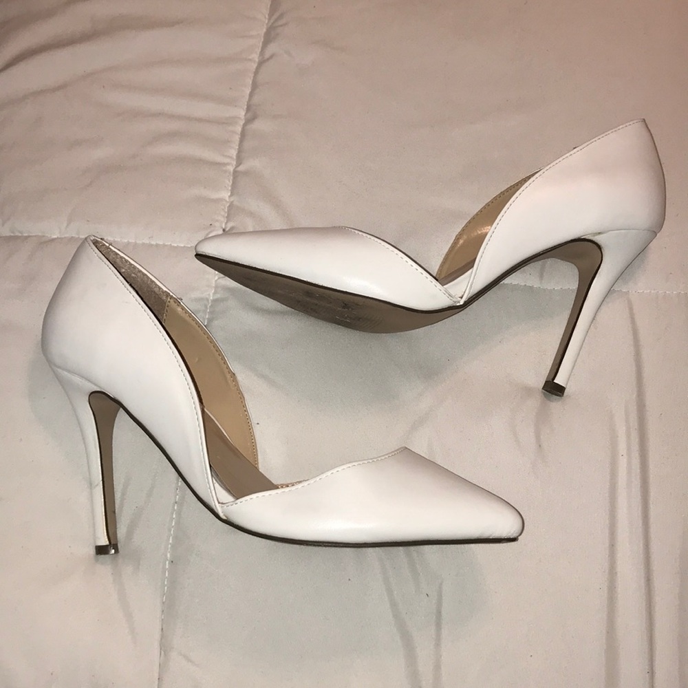 White Pointed Leather Heels